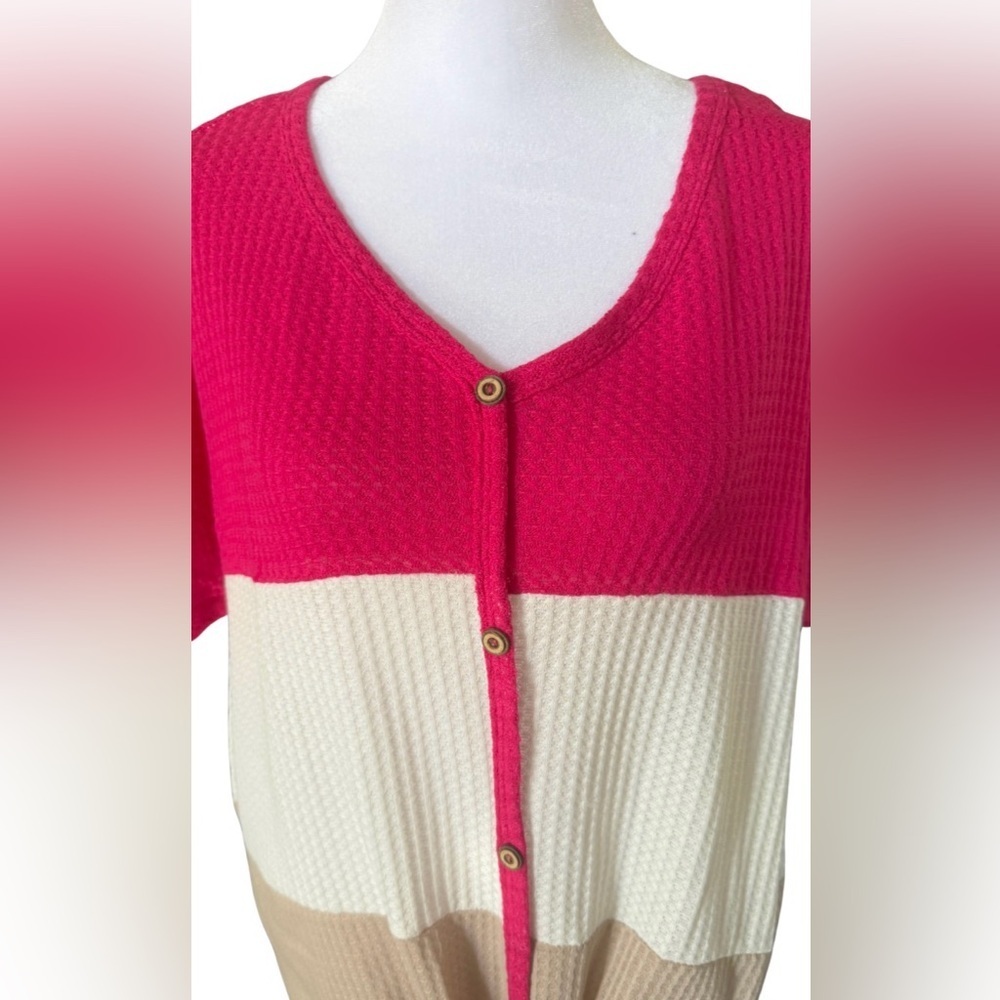 Adora Colorblock Waffle Knit Tie Front Top - Picture 3 of 5
